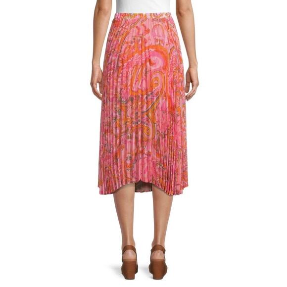 Delfi Collective Lilah Midi Skirt Size Medium Pink Paisley Pleated Boho Y2K - Picture 12 of 12